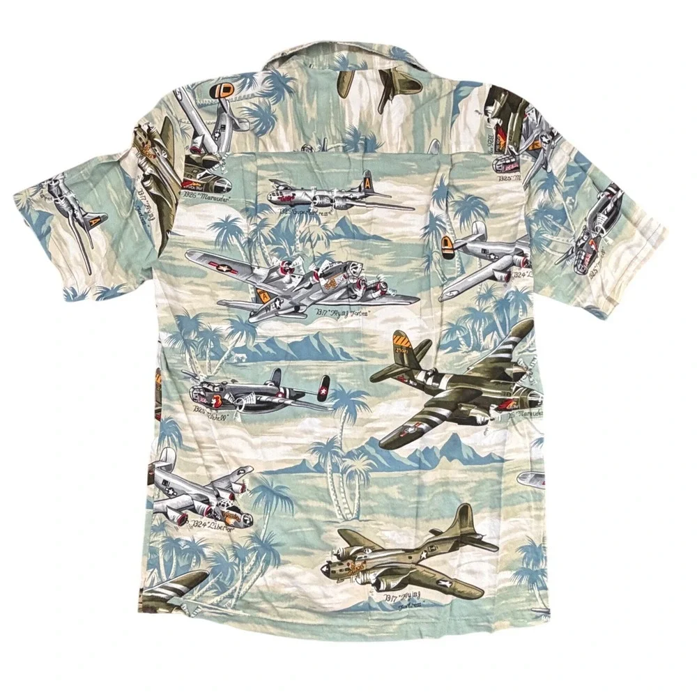 VTG Kalaheo Hawaiian Shirt Men S WWII Bomber Plane Aviation Aloha Military USA‎